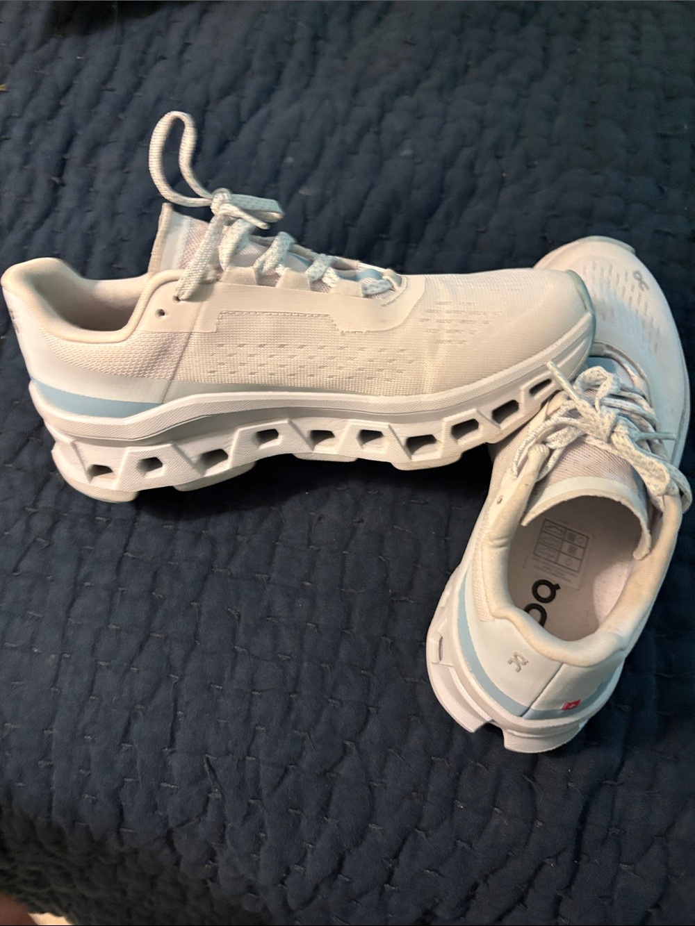 On Running White Sneakers with Pale Blue Accents - Picture 2 of 5